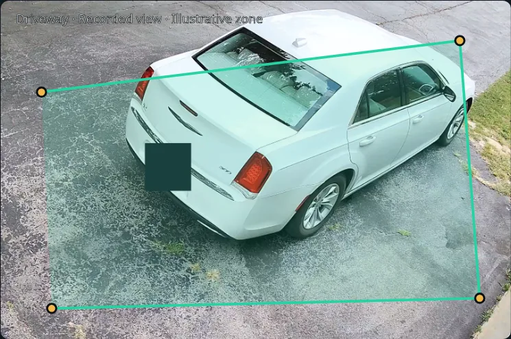Driveway recording with an illustrative detection zone drawn in GettVision.